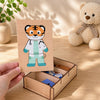 Engraved Jigsaw Jobs Dress up Puzzle With Animals, Wooden Professions Matching Toy, Gift 3 Years Old