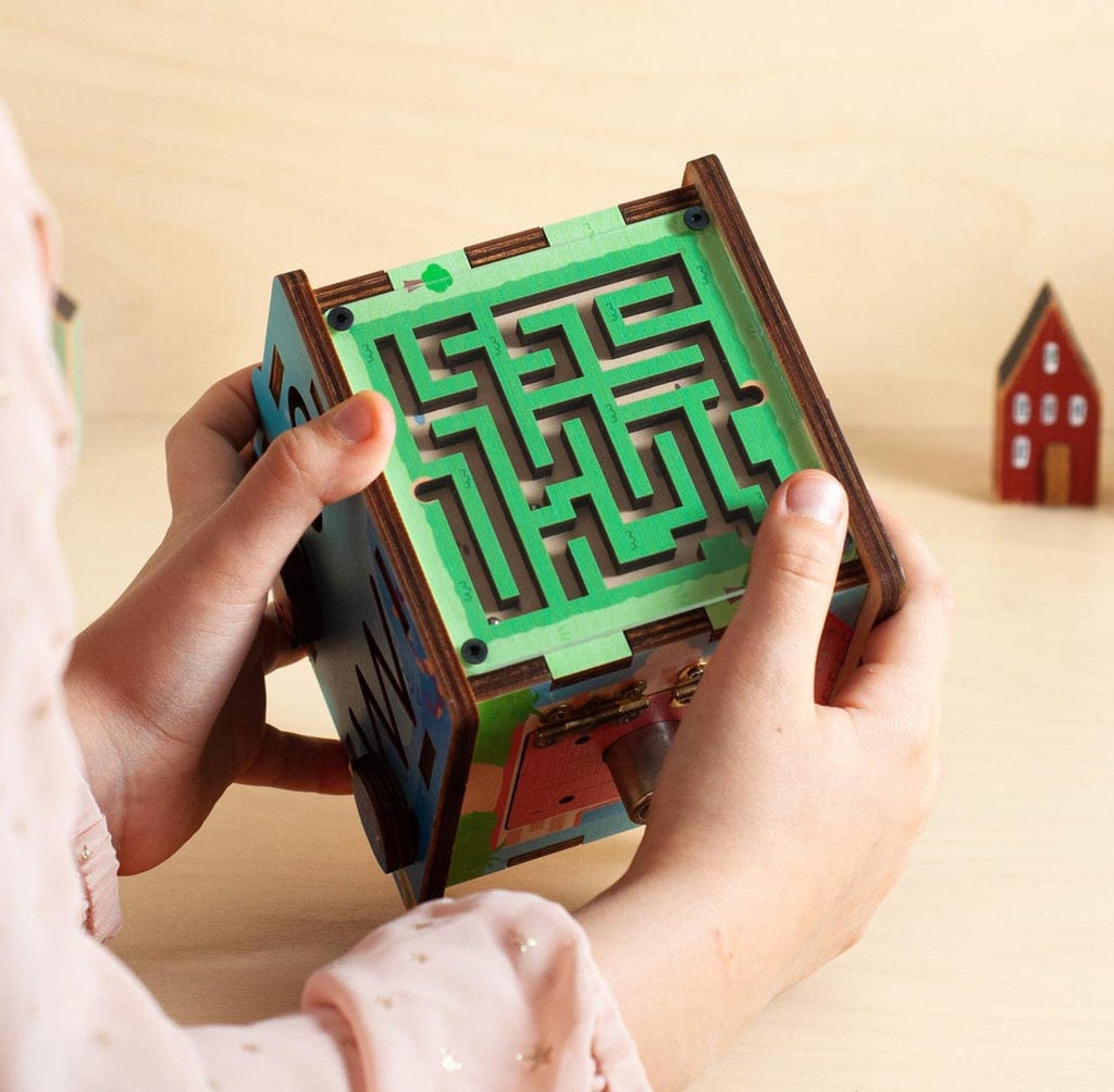 Bright and Large Busy Cube, Wooden Activity Cube for Kids, Sensory Maze Busy Box, Fine Motor Skills