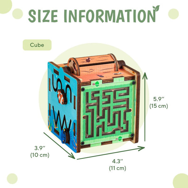 Bright and Large Busy Cube, Wooden Activity Cube for Kids, Sensory Maze Busy Box, Fine Motor Skills
