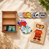Engraved Jigsaw Jobs Dress up Puzzle With Animals, Wooden Professions Matching Toy, Gift 3 Years Old