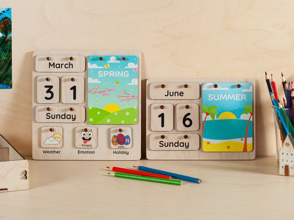 Wooden Kids Calendar With Removable Pieces for the Date, Month, and Day of the Week