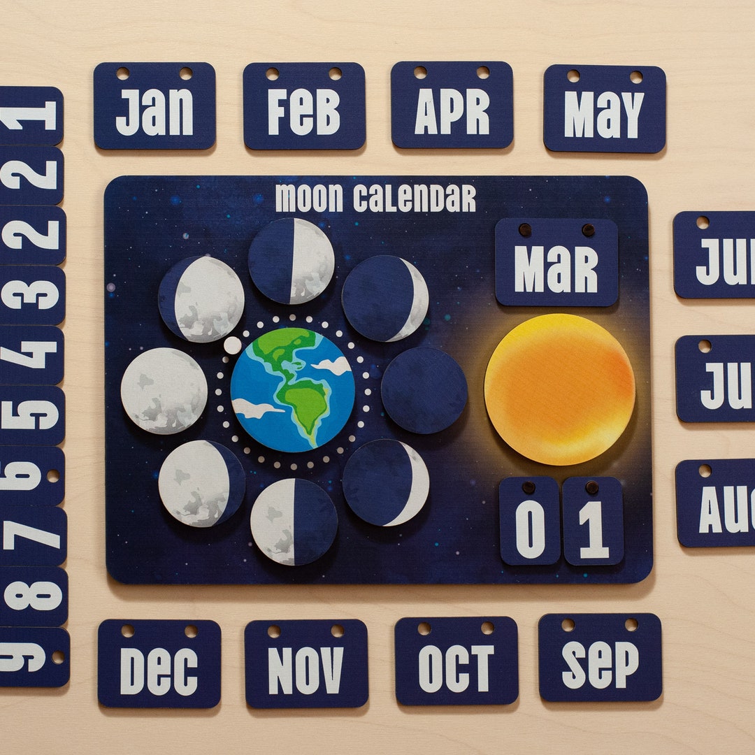 Lunar Phases Calendar for Kids, Montessori Learning Toy, Wooden Moon Busy Board - Etsy